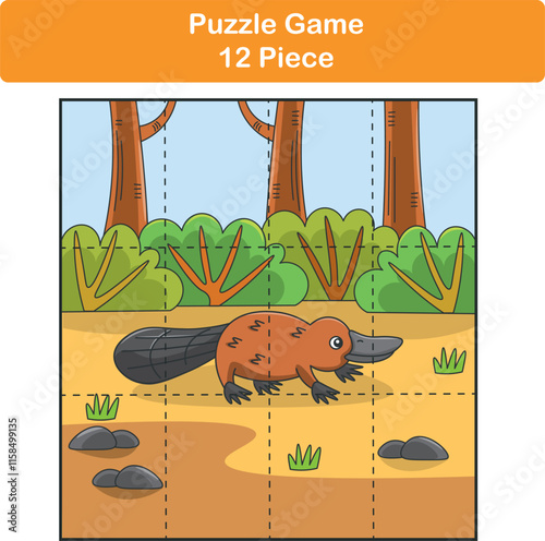 Funny platipus. Puzzle games for kids. 12 piece. Child education. Vector illustration