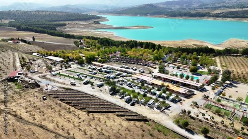 Drone view of a campervan campsite in the south of Spain.