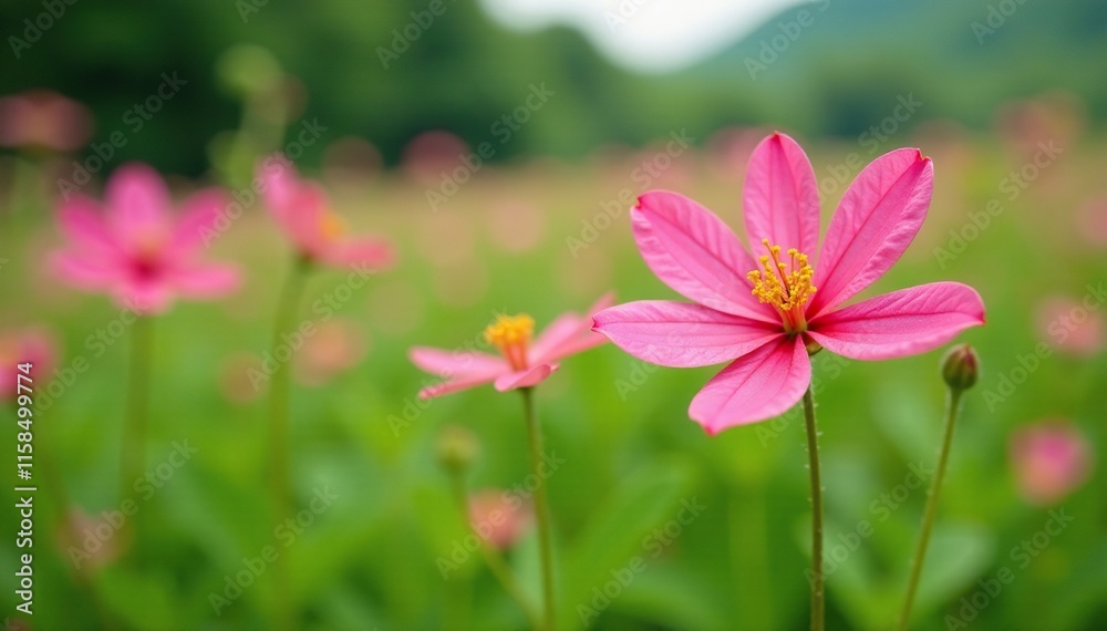 Pink Arachnothryx leucophylla blossoms in a field of greenery, greenery, flowers, landscape Pink Arachnothryx leucophylla blossoms in a field of greenery, greenery, flowers, landscape