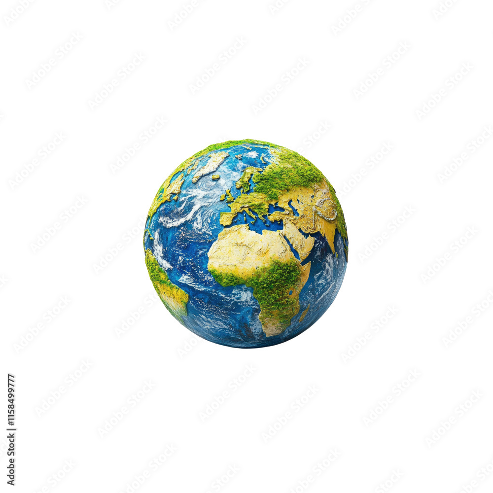 Vibrant Earth Globe, Detailed 3D Render of Planet Earth with Lush Green Continents and Blue Oceans Vibrant Earth Globe, Detailed 3D Render of Planet Earth with Lush Green Continents and Blue Oceans