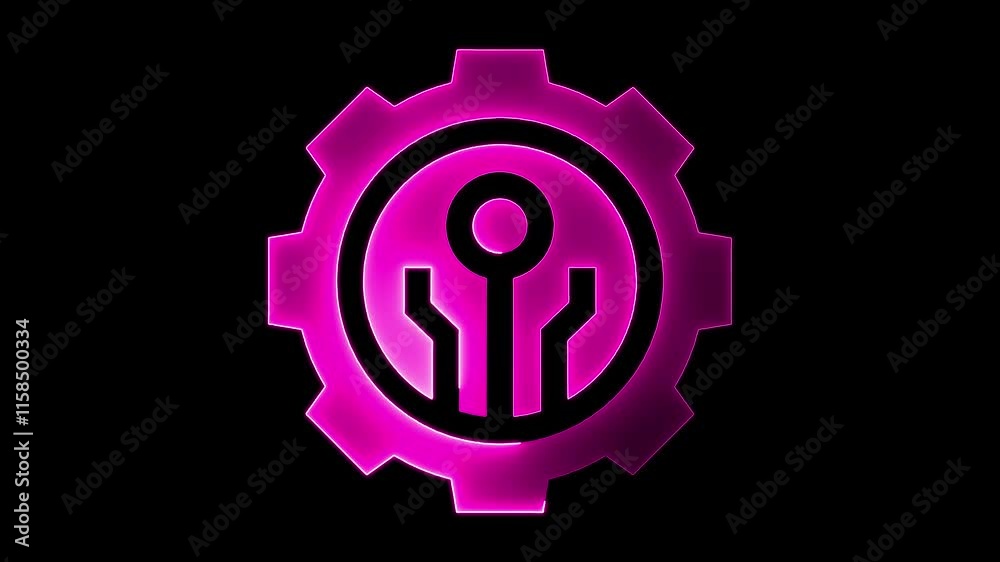 Technology icon animation by pink color neon on black background. Technology icon animation by pink color neon on black background.