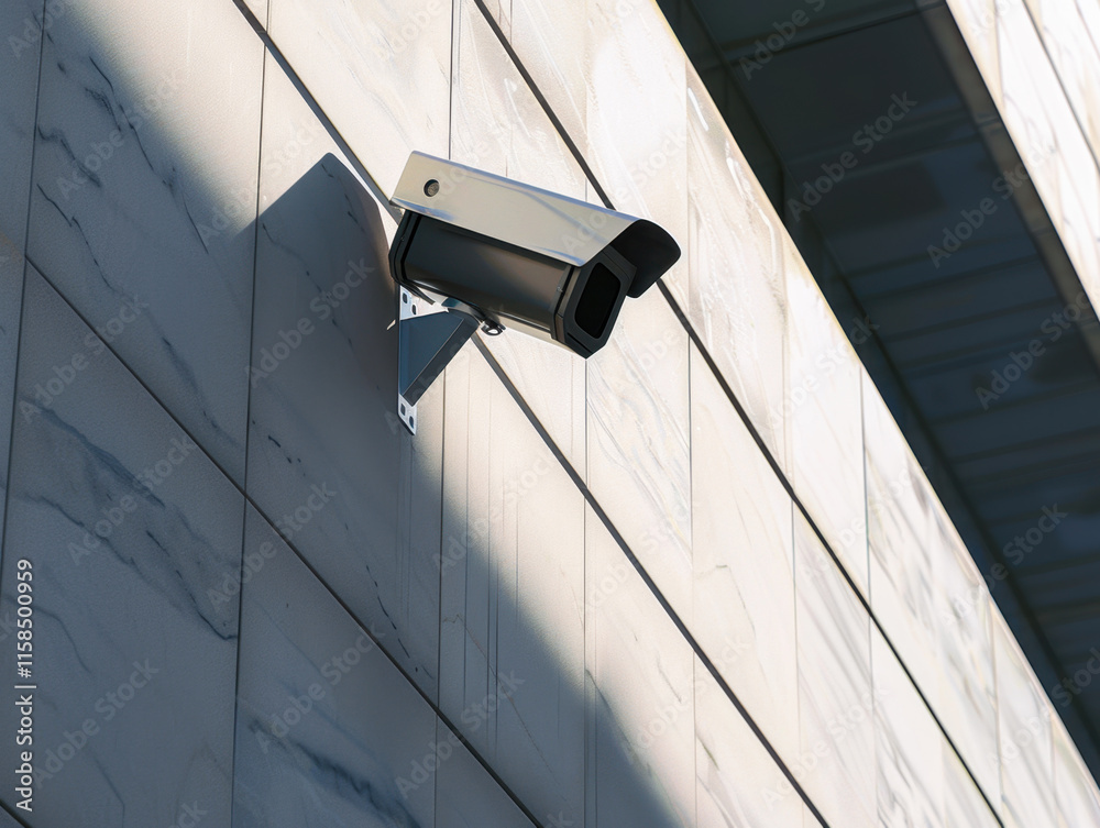 Modern Security Camera Installed on Building Facade Modern Security Camera Installed on Building Facade