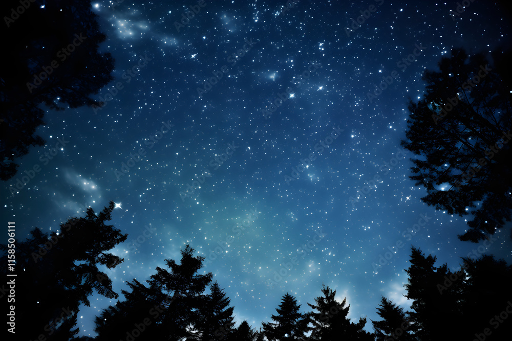 Fototapeta premium Starry night sky panorama: collision of tranquility and infinite wonder