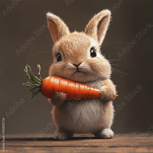 A simple bunny holding a carrot shaped like a firework rocket photo