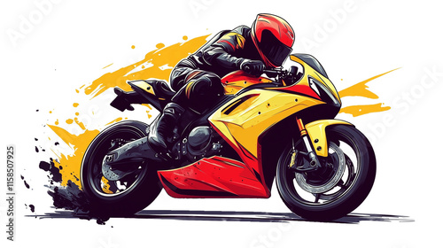 Supermotorbike motorcycle racing red yellow for T-shirt design svg .png transparent background