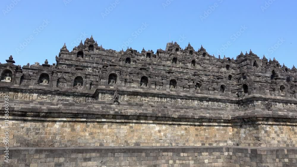 Front face of the ancient temple of Borobudur. Front face of the ancient temple of Borobudur.