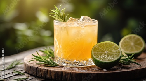 Iced citrus drink with rosemary and limes.