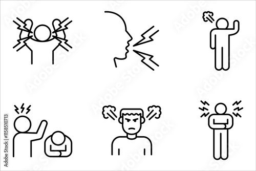 Angry person icon set. Frustration, burnout, furious. vector illustration on white background