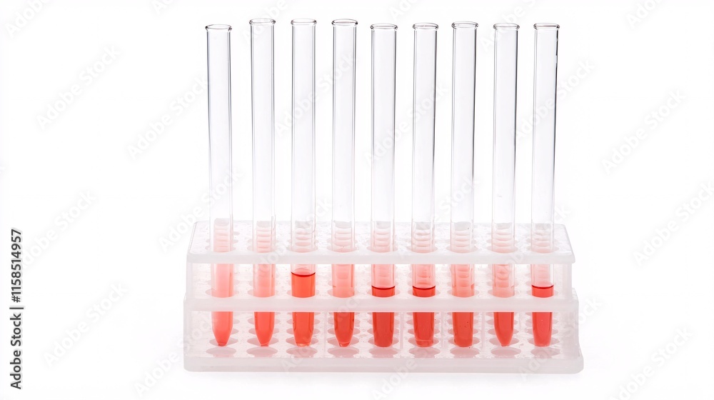 A photostock of a blood sample in a test tube rack, isolated