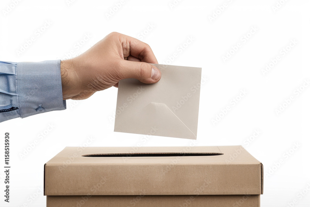 Person Inserting Envelope into Election Ballot Box Person Inserting Envelope into Election Ballot Box
