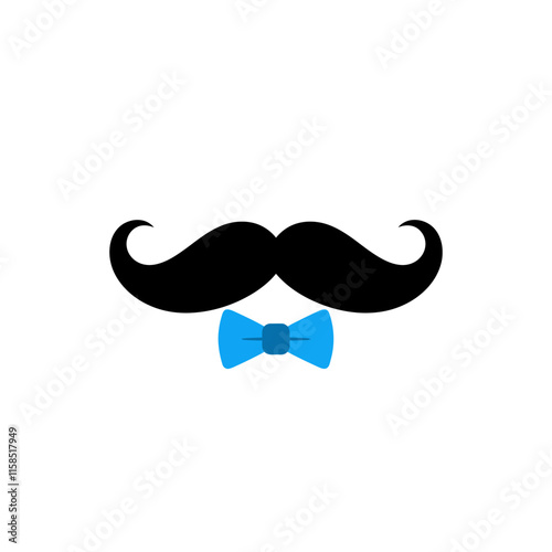 Classic Moustache and Bow Tie Barber Logo Vector - Male Accessories.
