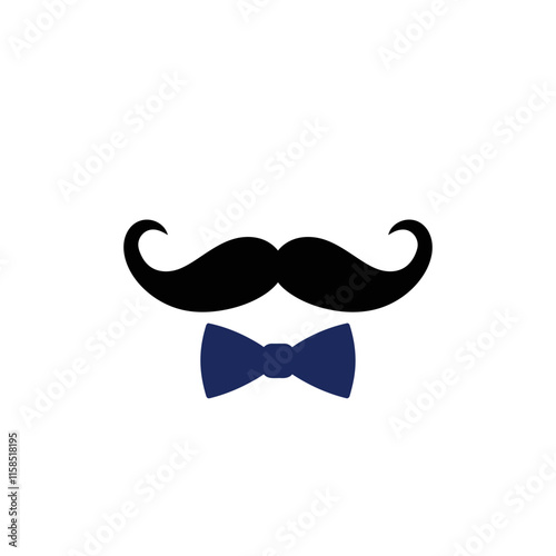 Classic Moustache and Bow Tie Barber Logo Vector - Male Accessories.
