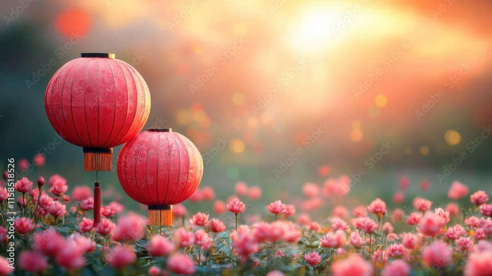 Fototapeta premium Celebrating chinese new year with a vibrant red lantern festival digital art background from a festive perspective