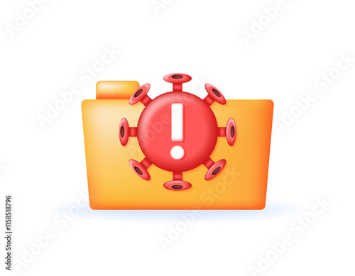folder virus concept. warning if folder is infected with virus. notification if files and archives are in danger. illustration of a folder with virus. icon or symbol. minimalist 3d style design