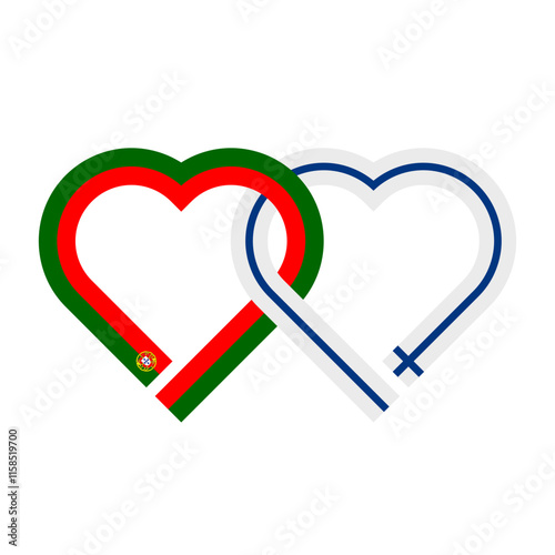 heart shaped ribbon of portugal and finland flags intertwined. vector illustration isolated on white background