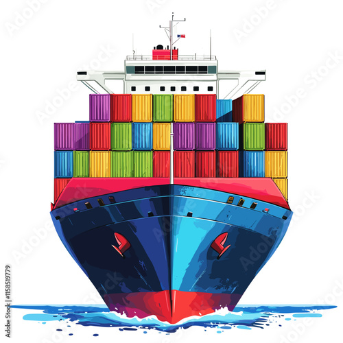 Vibrant Illustration of a Cargo Ship with Colorful Containers