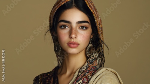 Young Egyptian Woman in Traditional Galabeya Portrait photo