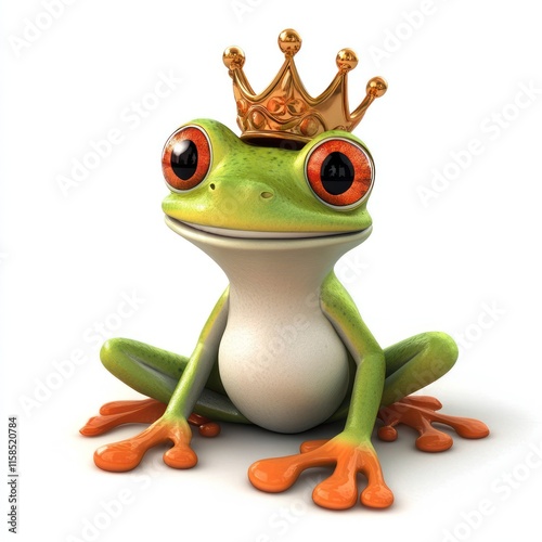 A funny frog with a crown on its head. vector style art 3d illustration Isolated on White Background photo