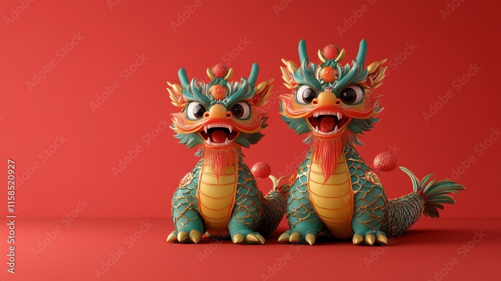 Naklejka premium Chinese new year dragon dance parade illustrations vibrant background cultural celebrations in urban streets