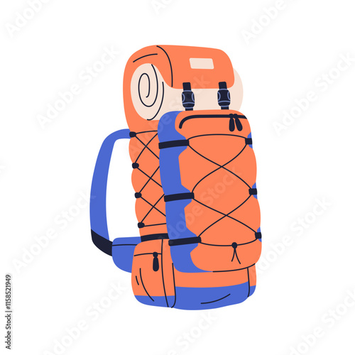 Travel backpack with rolled mat. Rucksack, haversack baggage for hiking and c...