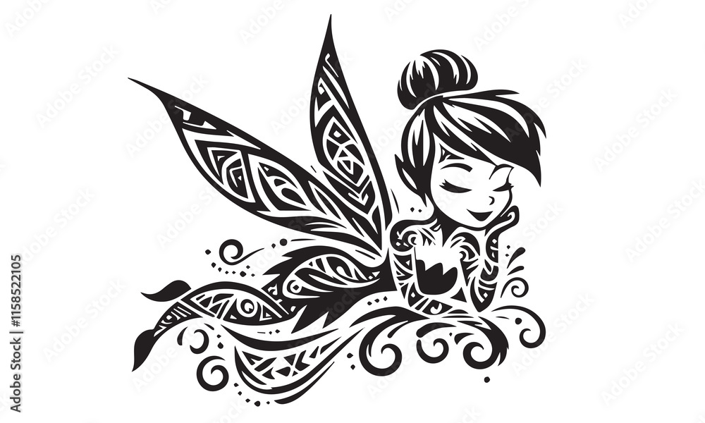 Fototapeta premium Silhouette of beautiful fairy. Mythical tale character logo. 