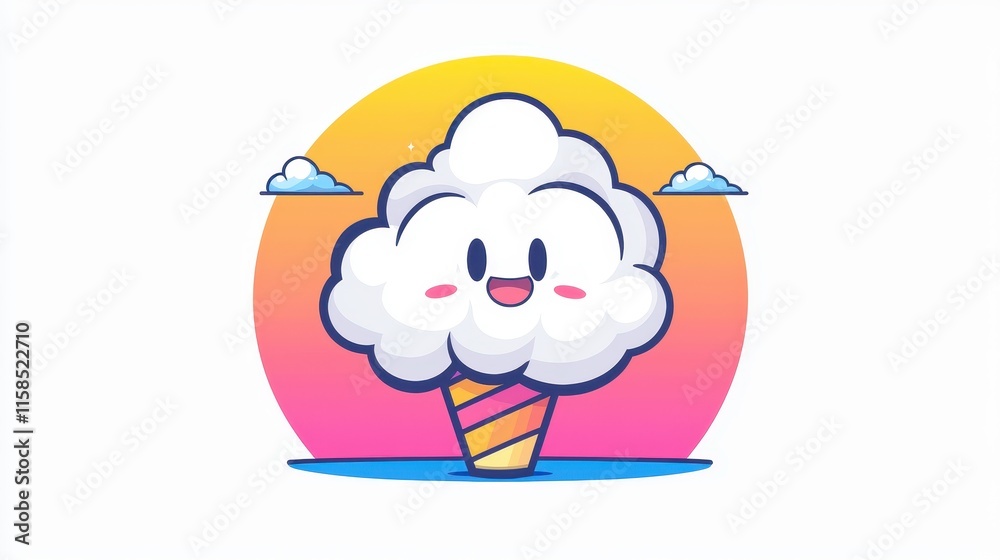 Cute Cartoon Cotton Candy Cloud Character Sweet Treat Summer Fun Dessert Illustration Cute Cartoon Cotton Candy Cloud Character Sweet Treat Summer Fun Dessert Illustration