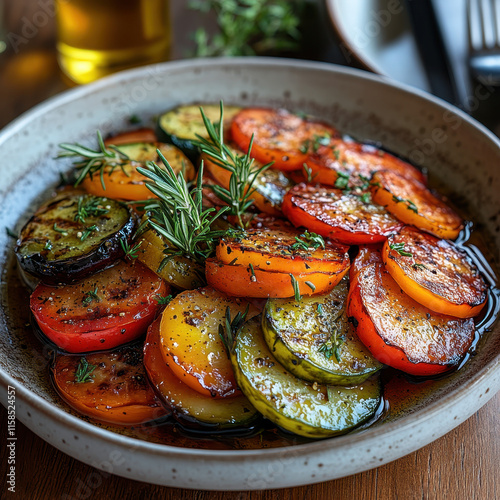 Roasted Vegetables Dish, Rustic Table Setting for Food Photography