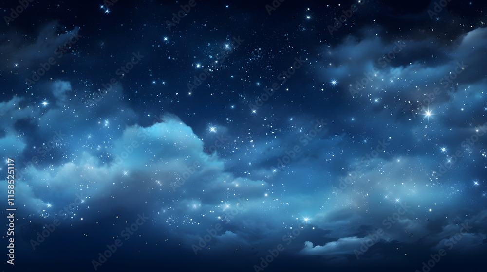 Naklejka premium Digital dark blue sky nebula abstract graphic poster background
