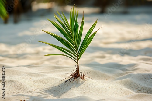 a small plant growing out of sand photo