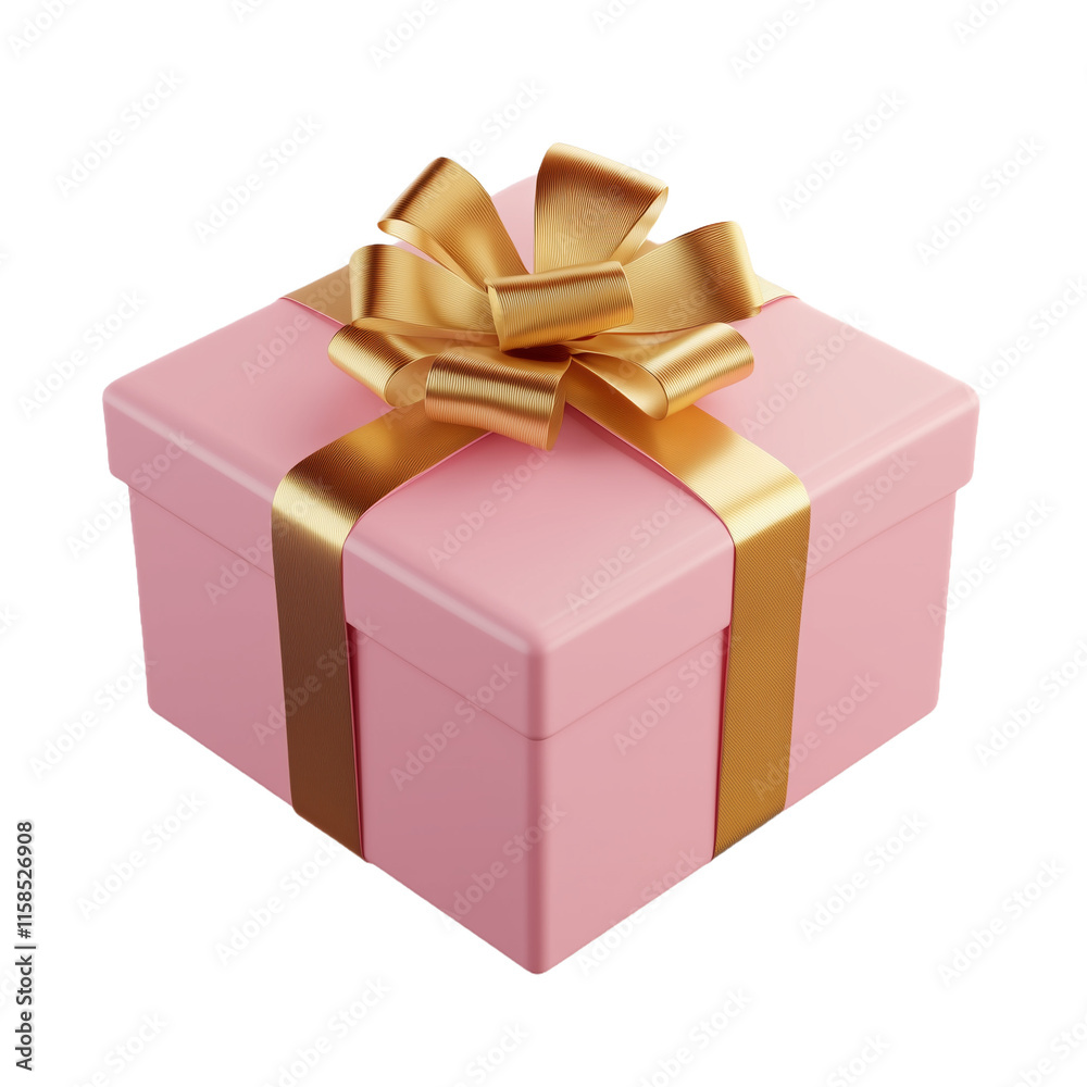 Obraz premium Elegant Pink Gift Box with Golden Bow for Celebrations, Special Occasions, and Festive Events Ideal for Birthdays, Weddings, Anniversaries, and Holidays