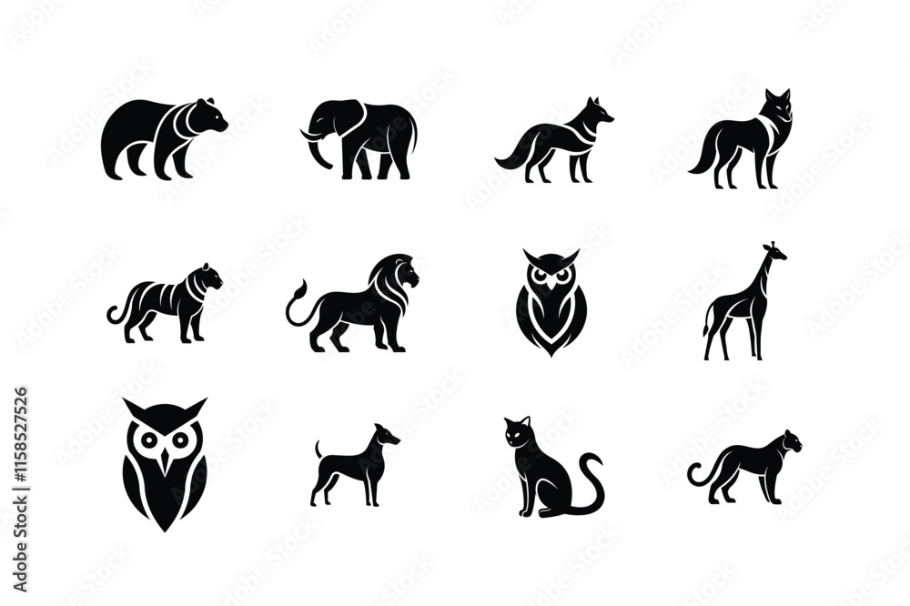 Fototapeta premium Wild Animal Minimalist Silhouette Logo Vector, Modern Wildlife Design Elements.