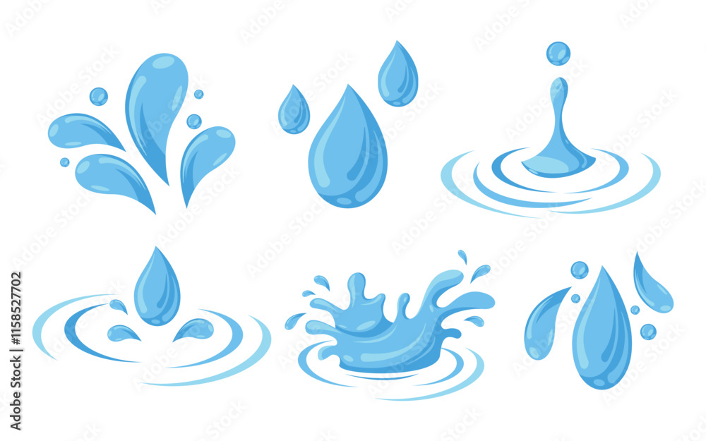 Water drop and splashes in flat style
