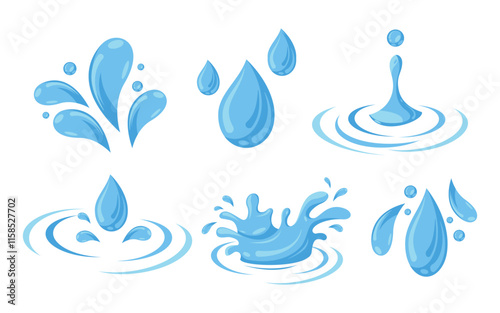 Water drop and splashes in flat style
