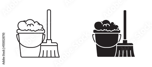 Mop cleaning icons in outline and fill. vector illustration for ui.