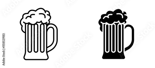 Pint of beer icons in outline and fill. vector illustration for ui.