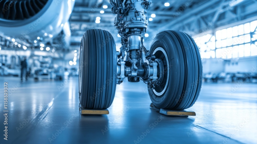 Airplane wheel compartment with mechanical components and hydraulic systems, essential for safe landing and takeoff. Precision engineering and aviation safety concepts. Airplane wheel compartment with mechanical components and hydraulic systems, essential for safe landing and takeoff. Precision engineering and aviation safety concepts.
