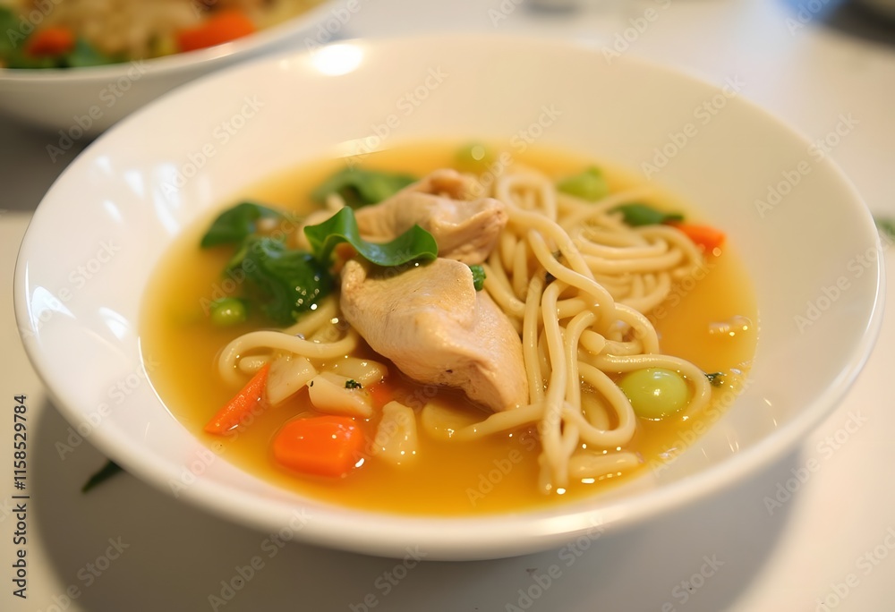 Asian soup noodles and chicken in bowl Asian soup noodles and chicken in bowl