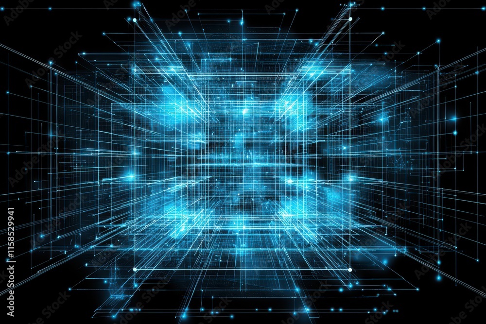 Fototapeta premium Abstract Digital Background with Glowing Blue Lines and Grids