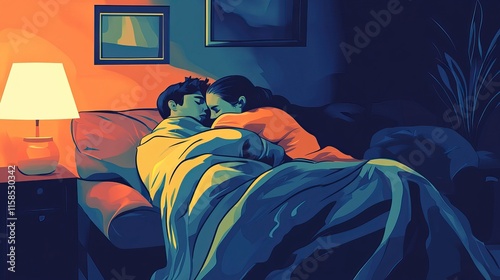 Cozy Couple at Home Vector Illustration for Valentine’s Day, Intimate Couple Moments at Home,Valentine’s Day, Day of Love
