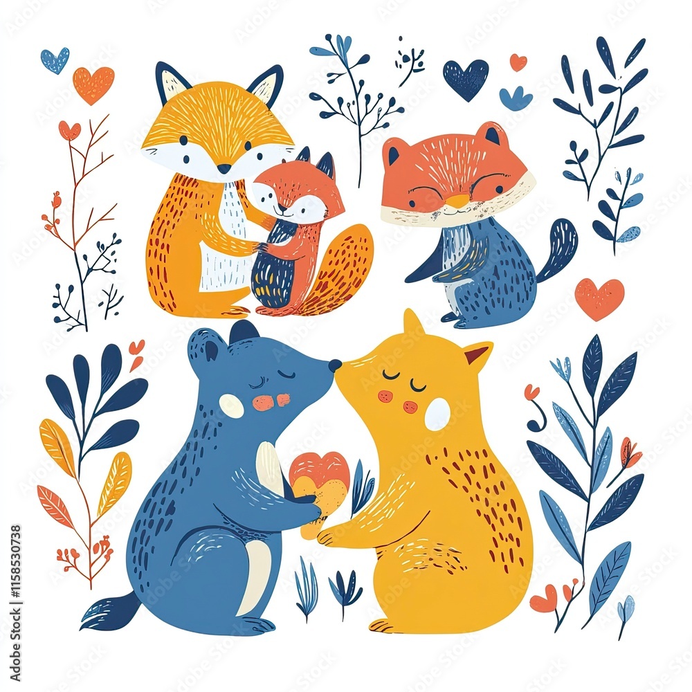 Obraz premium Cute Animal Couples Graphic Elements Set for Valentine’s Designs, Cute Animal Couples,Valentine’s Day, Day of Love