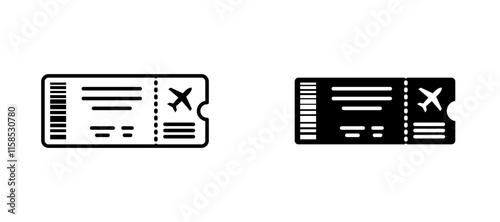 Plane ticket icons in outline and fill. vector illustration for ui.