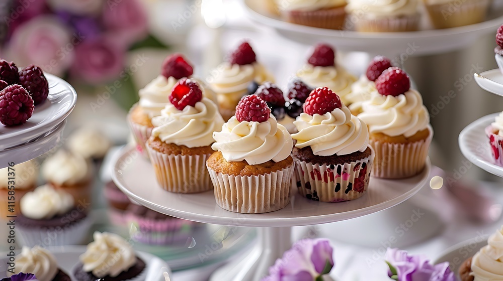 A cupcakes elegantly arranged for tea time A cupcakes elegantly arranged for tea time