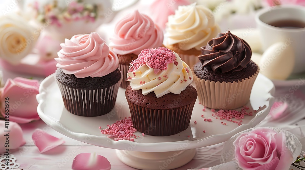 A cupcakes elegantly arranged for tea time A cupcakes elegantly arranged for tea time