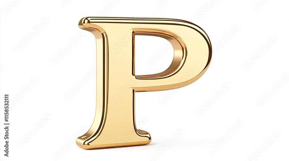 Shiny golden letter P, 3D rendering, isolated on white background. Shiny golden letter P, 3D rendering, isolated on white background.