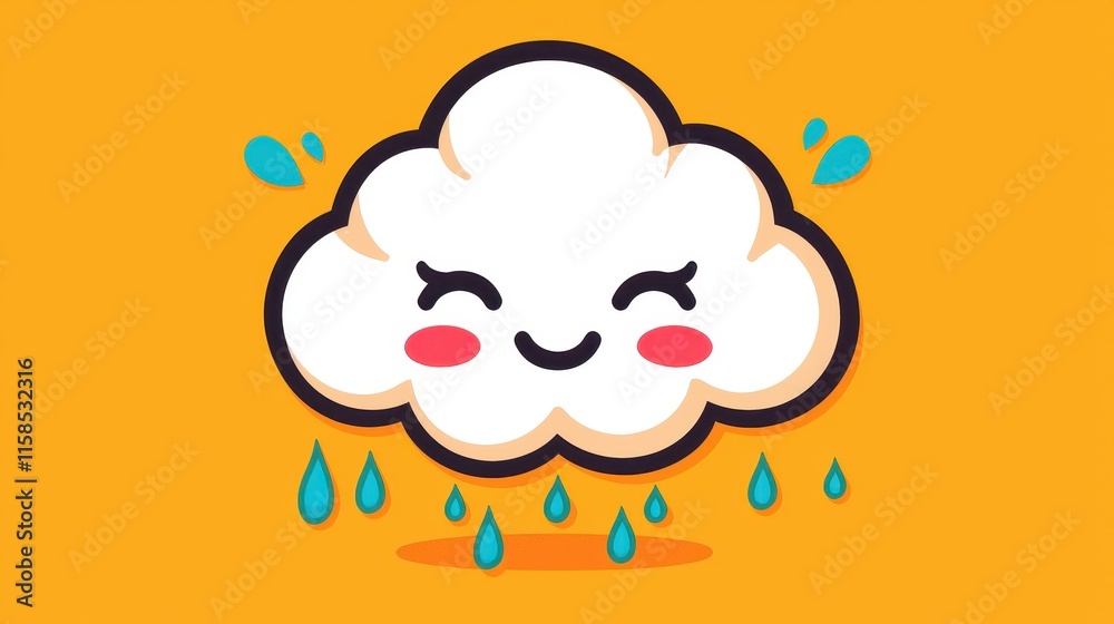 Fototapeta premium Happy Rain Cloud Cartoon Illustration Cute Weather Icon