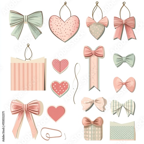 Gift Wrapping and Ribbon Graphic Elements Set for Valentine’s Designs, Romantic Gift Wrapping and Boxes,Valentine’s Day, Day of Love