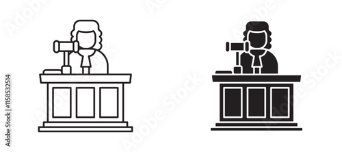 Court trial icons in outline and fill. vector illustration for ui.