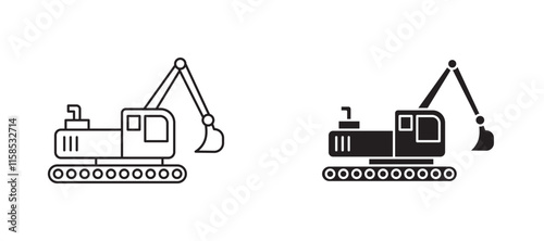 Excavator icons in outline and fill. vector illustration for ui.