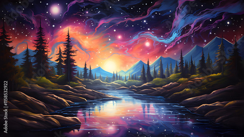 Digital trippy water painting of nature graphics poster background