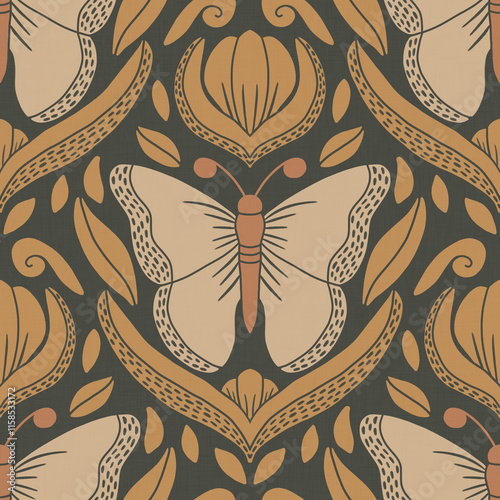 Art Nouveau organic seamless pattern design